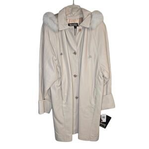 NWT Images by Damselle Premium Lamb Leather Nude Coat w/ Detachable Fox Fur Hood